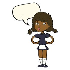 cartoon happy waitress woman with speech bubble N8