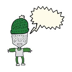 cartoon robot wearing hat with speech bubble N4