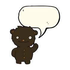 cartoon waving black bear with speech bubble N37