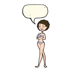 cartoon retro woman in bikini with speech bubble N5