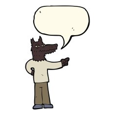 cartoon pointing wolf man with speech bubble N4