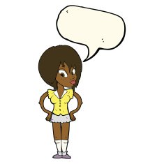 cartoon woman with hands on hips speech bubble N154