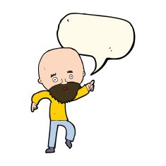 cartoon worried old man pointing with speech bubble N7
