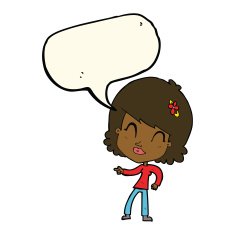 cartoon happy woman pointing with speech bubble N46
