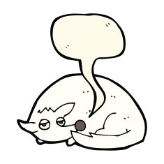 cartoon curled up dog with speech bubble N7