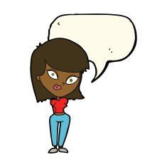 cartoon confused woman with speech bubble N58