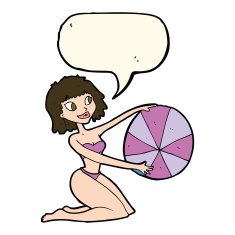 cartoon bikini girl with beach ball speech bubble N7