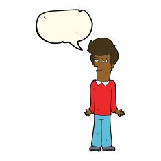 cartoon bored man shrugging shoulders with speech bubble N8
