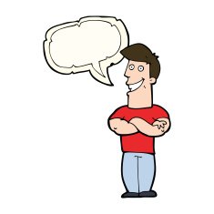 cartoon grinning man with speech bubble N60