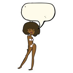 cartoon woman in bikini with speech bubble N35