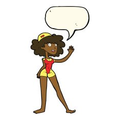 cartoon swimmer woman with speech bubble N8
