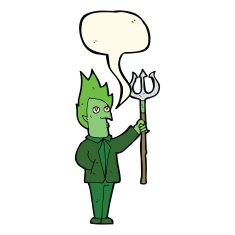 cartoon devil with pitchfork speech bubble N18