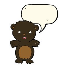 frightened black bear cartoon with speech bubble N4