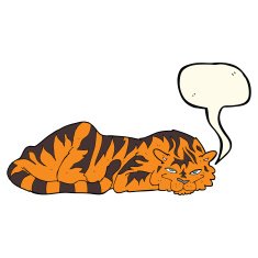 cartoon resting tiger with speech bubble N7