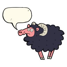 cartoon black sheep with speech bubble N4