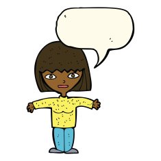 cartoon woman with open arms speech bubble N76
