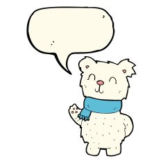 cartoon waving polar bear with speech bubble N38