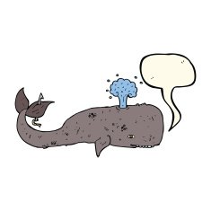 cartoon whale with speech bubble N25