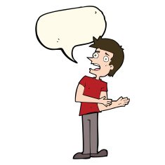 cartoon man making excuses with speech bubble N7