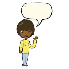 cartoon woman waving with speech bubble N244