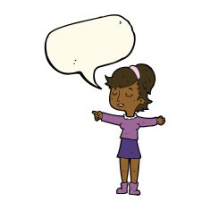 cartoon happy woman pointing with speech bubble N47