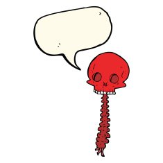spooky cartoon sull and spine with speech bubble N8