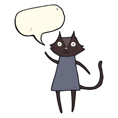 cute cartoon black cat waving with speech bubble N7