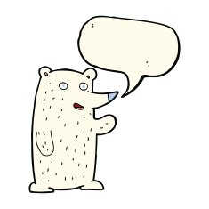 cartoon waving polar bear with speech bubble N39