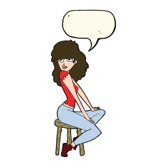 cartoon woman striking pose with speech bubble N6
