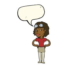 cartoon retro pilot woman with speech bubble N8