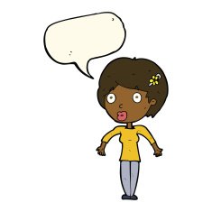 cartoon shocked woman with speech bubble N68