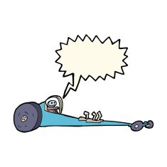 cartoon drag racer with speech bubble N6