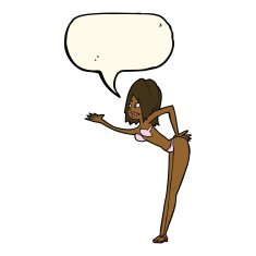 cartoon woman in bikini with speech bubble N37