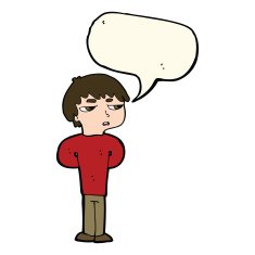 cartoon antisocial boy with speech bubble N7