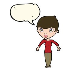 cartoon woman shrugging shoulders with speech bubble N336