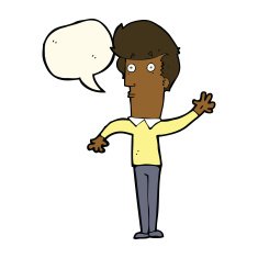cartoon nervous man waving with speech bubble N15