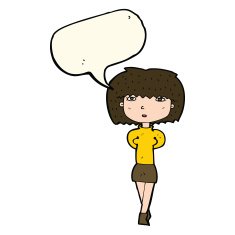 cartoon shy woman with speech bubble N35