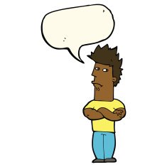 cartoon man sulking with speech bubble N8
