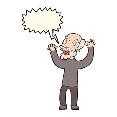 cartoon terrified old man with speech bubble N15