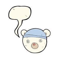 cartoon polar bear cub wearing hat with speech bubble N4