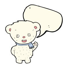 cartoon polar bear waving with speech bubble N7