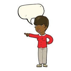 cartoon woman pointing finger of blame with speech bubble N8