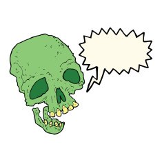 cartoon ancient spooky skull with speech bubble N4