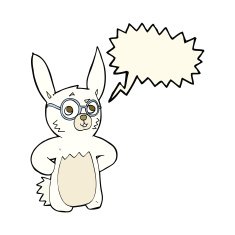 cartoon rabbit wearing spectacles with speech bubble N7
