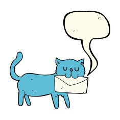 cartoon cat carrying letter with speech bubble N8