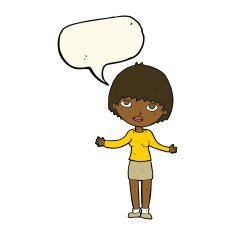 cartoon woman shrugging with speech bubble N43