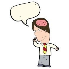 cartoon businessman with huge brain speech bubble N7