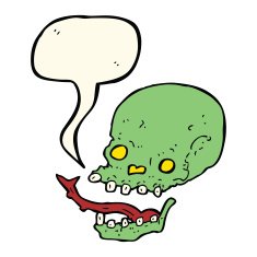 cartoon spooky skull with speech bubble N98