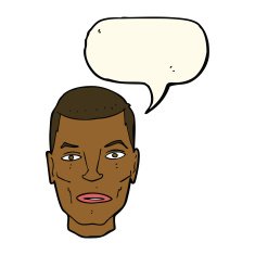 cartoon serious male face with speech bubble N8