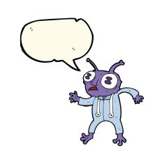 cartoon alien spaceman with speech bubble N14